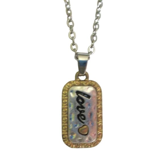 Engraved "Love" Pendant Necklace With 18" Stainless Chain Romantic Gift Jewelry - Picture 2 of 5